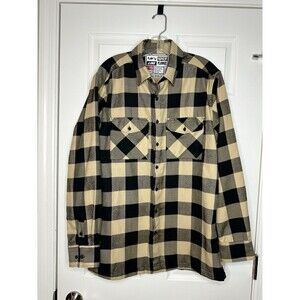 All Skill No Luck Napalm Flannel Shirt Mens Tan Buffalo Plaid Long Sleeve LARGE